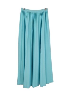Vintage 70s No Tag Womens Cottagecore Light Blue Pleated Long Maxi Skirt